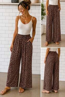 With Love Molly Leopard Print Wide Leg Pull-On Pants
